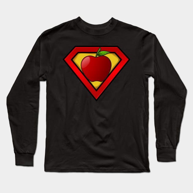 Super Teacher Shirt Superhero Apple Ripped Long Sleeve T-Shirt by Walkowiakvandersteen